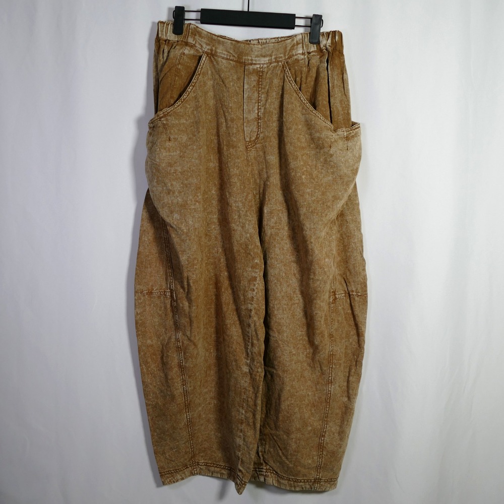 Free People Womens High Road Pull On Barrel Pants Size M Brown Linen Blend Boho